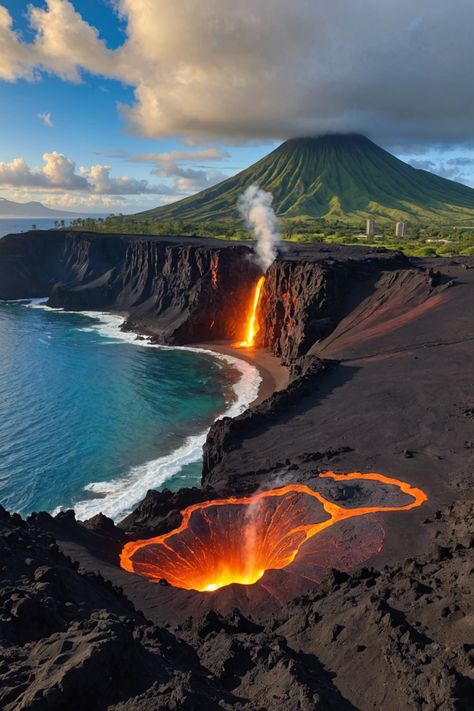 Hawaii&#8217;s Hotspots: A Volcanic Adventure 🌋 Volcano National Park Hawaii, Mayon Volcano Aesthetic, Tropical Volcano, Ice Volcano, Bali Volcano, Maui Volcano, Volcanic Beach, Volcanoes National Park Hawaii, Volcano Photos