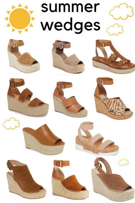 Summer Wedges 2023, Cute Wedge Sandals, Wedges Sandals Outfit, Wedge Shoes For Women, Sandals Trends Summer 2023, Summer Wedges Shoes, Wedge Sandals Outfit, Women Wedges Sandals, Shoes Design Ideas