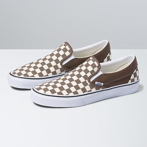 Tan Checkered Vans, Vans Platform Slip On, Rain Drum, Brown Vans, Sk8 Low, Brown Checkered, Vans Original, Vans Outfit, Vans Store