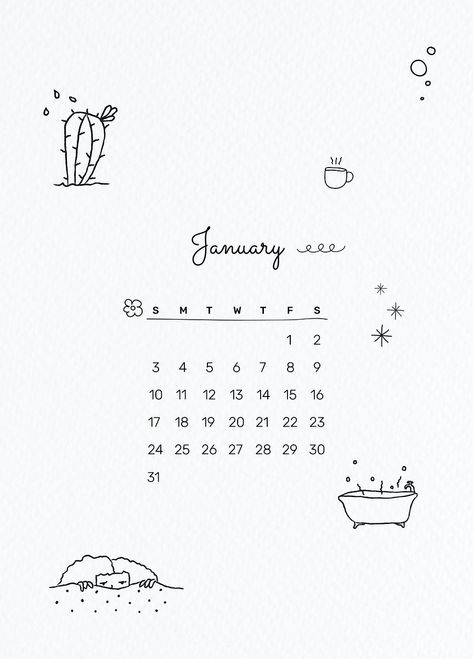 January 2021 printable template vector month cute doodle drawing | premium image by rawpixel.com / sasi Cute Doodle Drawing, January 2022 Calendar, Funny Calendars, Calendar Doodles, Calendar January, Watercolor Calendar, January Calendar, 달력 디자인, New Year Art