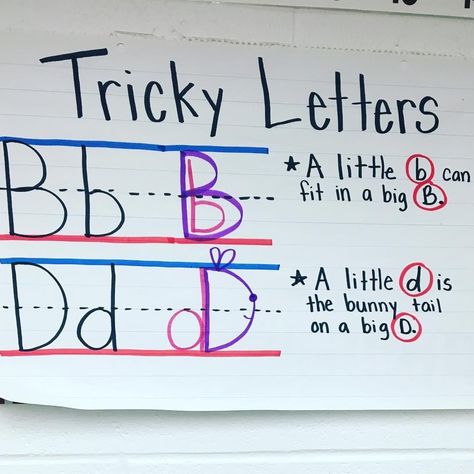 B And D, Letter Reversals, Kindergarten Anchor Charts, Homeschool Preschool Activities, Elementary Learning, 1st Grade Writing, First Grade Writing, Homeschool Education, Teaching Students