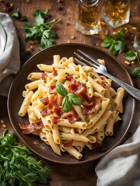 Creamy Bacon Pasta, Bacon Pasta Recipes, Pasta Varieties, Simple Green Salad, Bacon Pasta, Pasta Shapes, Quick Weeknight Meals, Gluten Free Pasta, Vegetarian Options