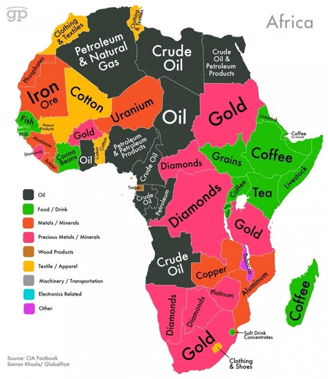 Maps Show Countries' Highest Valued Exports From CIA Factbook Data | Time Cocoa Oil, African History Facts, Maps Design, Display Desk, Geography Map, Afrique Art, History Education, World Geography, Africa Map