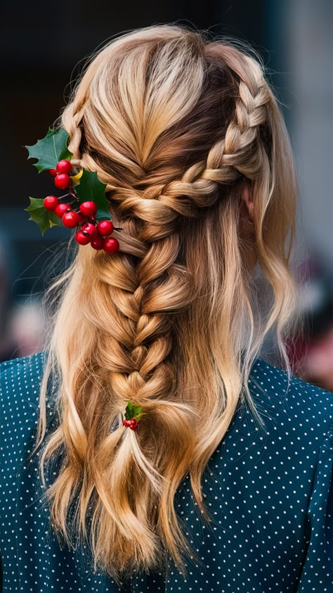 25 Festive Christmas Hairstyles to Try This Holiday Season - Fall Update 2024 Christmas Hair Styles For Women, Xmas Hairstyles, Xmas Fits, Party Hair Styles, Holiday Hairstyles Easy, Christmas Hairstyle, Winter Hair Trends, Holiday Party Hair, Diy Updo