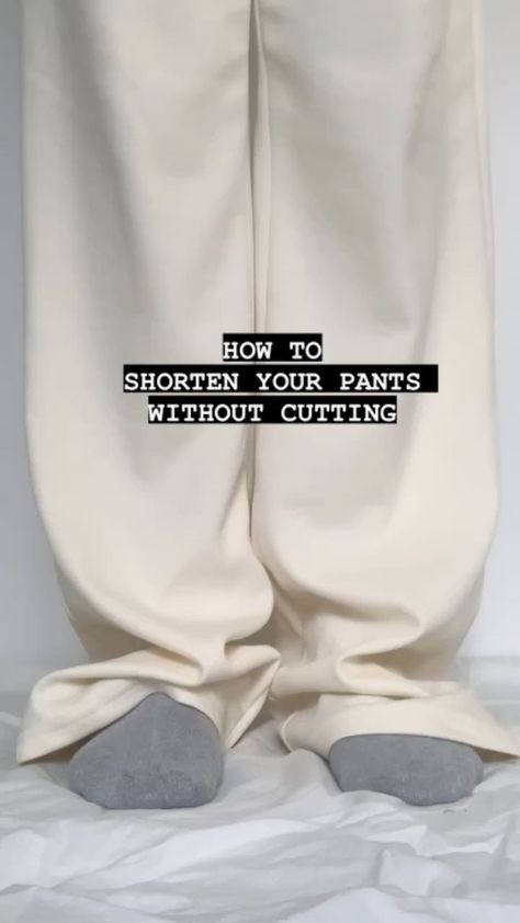 How To Roll Up Wide Leg Pants, Temporary Hem Pants, Shorten Pants Hack, Shorten Pants, Pants Alterations, Satin Pants Outfit, Long Flowy Pants, Hem Dress Pants, Quotes About Fashion