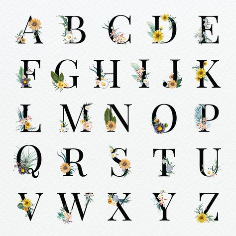 Alphabet letters psd vintage floral font collection | premium image by rawpixel.com / sasi N Alphabet Design, Alphabet Design Fonts, Floral Fonts, N Alphabet, Summer Typography, Nursery Illustration, Floral Font, Floral Typography, Modern Artwork Abstract