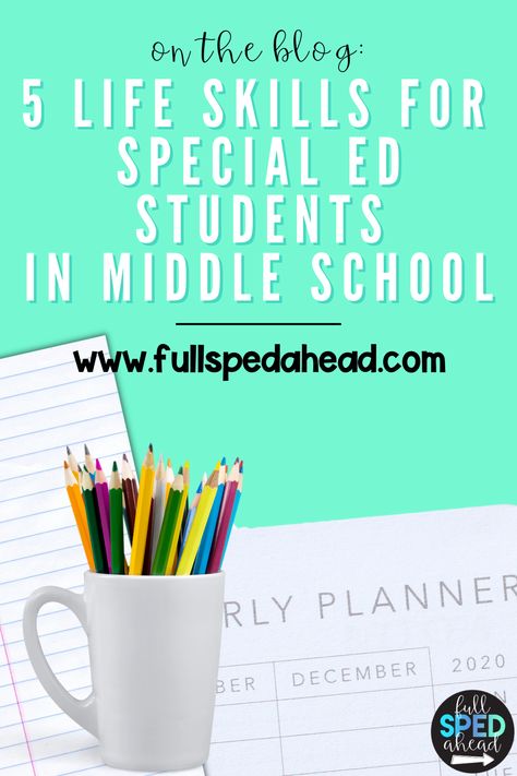 Thinking about life skills for special ed students is one of the most important parts of my job as a middle school special education teacher. Functional life skills activities are especially important at this age because our students are getting older and we want them to be valuable and independent members of society when they are finished with school. Special Education Activities Middle School, Middle School Life Skills Activities, Middle School Special Education Classroom, Middle School Self Contained Classroom, Middle School Special Education Room, Life Skills Middle School, Functional Life Skills Special Education, High School Special Education Activities, Special Education Assessments