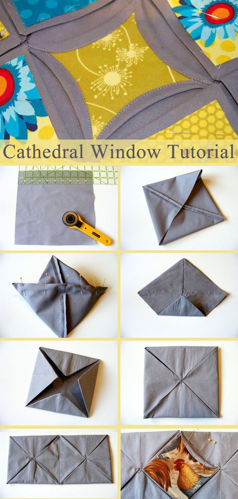 Quilt Cathedral Window Pattern, Faux Cathedral Window Quilt, Denim Cathedral Window Quilt, Cathedral Window Pillow, Cathedral Window Quilt Patterns, Cathedral Quilt Patterns Free, Cathedral Quilt Block, Folded Quilt Blocks, How To Make Cathedral Window Quilt Block