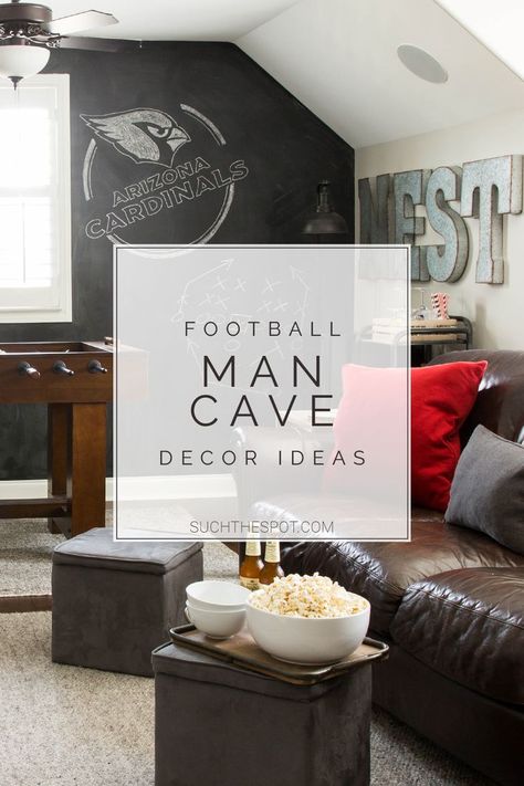 Whether your space is in the basement, garage or a shed, these ideas for creating the perfect man cave for a football fan will inspire great design. Football Man Cave Ideas, Farmhouse Man Cave, Football Man Cave, Football Man, Modern Man Cave, Man Cave Ideas, Basement Garage, The Perfect Man, The Basement