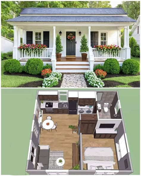 Small Cottage House Plans, Small Cottage Homes, Small House Layout, Tiny House Layout, A Small House, Tiny House Inspiration, Small House Floor Plans, Sims 4 House Design, Casas The Sims 4