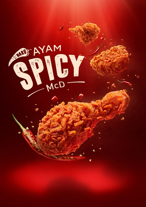 McD Spicy Chicken on Behance Design Cibo, Chicken Poster, Food Banner, Creative Advertising Design, Food Menu Design, Food Advertising, Graphic Design Ads, Food Graphic Design, Food Product