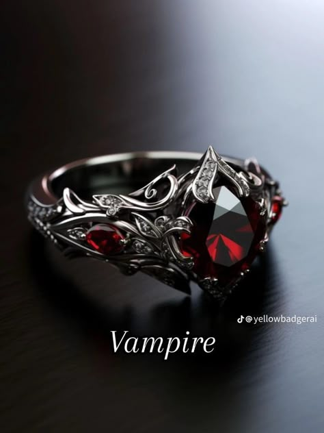 Matching Gothic Wedding Rings, Black Ruby Ring, Vampire Wedding Rings, Engagement Ring Goth, Rings Goth Aesthetic, Wedding Ring Gothic, Dark Promise Rings, Vampire Wedding Ring, Vampire Engagement Ring