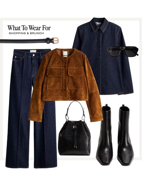 Bucket bag curated on LTK Brown Set Outfit, Suede Moto Jacket Outfit, Brown Bag Outfit, Dark Washed Jeans Outfit, Brown Jacket Outfit, Fall Jackets Outfit, Tweed Jacket Outfit, Suede Jacket Outfit, Suede Outfit