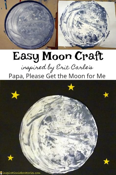 Use this easy painting technique to create a moon craft inspired by Papa, Please Get the Moon for Me by Eric Carle. Harvest Moon Party Ideas, Papa Please Get The Moon For Me Craft, Moon Art For Kids, Moon Crafts For Kids, Eric Carle Crafts, Space Lesson Plans, Simple Outer, Eric Carle Activities, Moon Craft