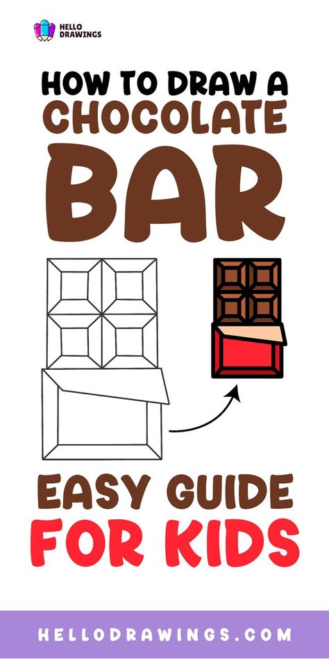 How to Draw a Chocolate Bar | Step by Step Guide for Kids Chocolate Drawing, Sweet Food, Food Drawing, Drawing Skills, Drawing Tutorials, Step By Step Guide, Drawing Challenge, Step By Step Drawing, Chocolate Bar