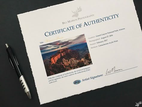 Painting Certificate Design, Art Certificate Design, Certificate Authenticity Art, Art Certificate Of Authenticity, Art Authenticity Certificate, Photography Certificate, Certificate Of Authenticity Art, Gift Certificate Design, Arizona Nature