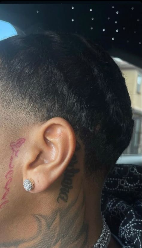 Behind Ear Neck Tattoo Men, Behind Ear Tattoo Men Words, Men Behind Ear Tattoo, Ear Tattoo Men, Behind Ear Tattoo Men, Simple Neck Tattoos, Tattoos Henna, Neck Tattoos, Glo Up