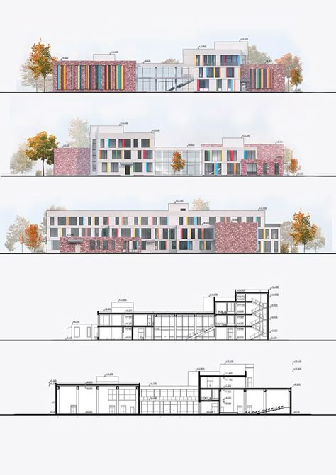 School and kindergarten complex :: Behance Architecture School Building, School Plans Architecture Design, Small School Architecture, Facade Design School, Elementary School Landscape Design, Kindergarten Building Architecture, Kindergarten Plan Architecture Projects, School Elevation Design Architecture, Kindergarten Elevation