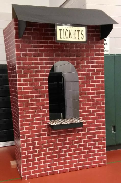 Polar Express Stage Decorations, Polar Express Diy Decorations, Polar Express Ticket Booth, Polar Express Decor, Diy Polar Express Train, Train Ticket Booth, Classroom Door Decorations Ideas, Polar Express Decorations, Movie Themed Classroom