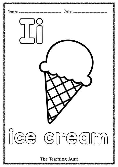 I is for Ice Cream Art and Craft - The Teaching Aunt Ice Cream Art And Craft, I Is For Ice Cream, Letter I Activities, Letter I Crafts, I Is For Ice, Letter I Worksheet, Alphabet Crafts Preschool, The Letter I, Coloring Worksheet