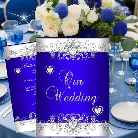 Royal blue Wedding Silver White Diamond Hearts Invitation Royal Blue Wedding Theme, Royal Blue Wedding Invitations, Silver Wedding Theme, Blue Wedding Stationery, Heart Wedding Invitations, Traditional Invitation, Grey Wedding Invitations, Silver Wedding Invitations, Blue Invitation