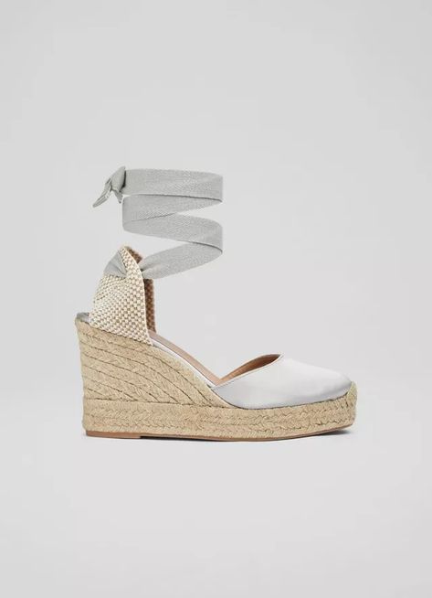 Esmerelda Grey Satin Espadrille Wedges | Shoes | Collections | L.K.Bennett, London Bags Ideas, Wedges Shoes, Lk Bennett, Grey Tie, Espadrille Wedge, Espadrilles Wedges, Wedge Shoes, Wedge Heels, Shoe Collection