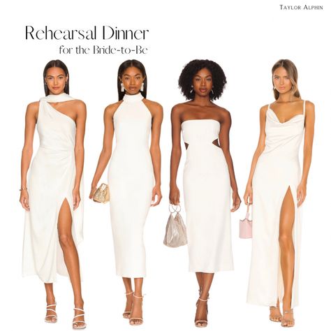 Rehearsal Lunch Outfit, Rehersal Dinner Dress Bride Pearls, White Dress Rehearsal Dinners, Rehersal Dinnner Dress, Rehersal Dinner Bow Dress, Rehearsal Dinner All White, Rehersal Dinner Dress Off The Shoulder, Bride Rehearsal Dinner Outfit, Rehearsal Dinner Dress For Bride