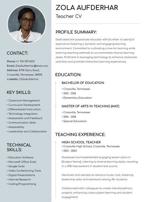 Teacher CV Free Google Docs Template - gdoc.io Cv For Teaching, Photography Resume, Cv Templates Free Download, Teacher Cv Template, Simple Cv Template, Teacher Cv, Online Cv, Teaching Credential, Free Resume Template Download