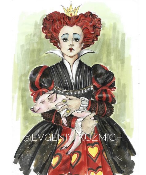 Alice In Wonderland Fanart, Queen Drawing, Johnny Depp Movies, Optical Art, Disney Artwork, Red Queen, Movie Photo, Queen Of Hearts, Disney Villains