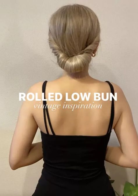 Weekly Hairstyles, Low Rolled Updo, Low Bun Tutorial, Quick Easy Updos, Headband Bun, Low Bun Tutorials, Hair With Hat, Easy Low Bun, Low Bun Wedding Hair