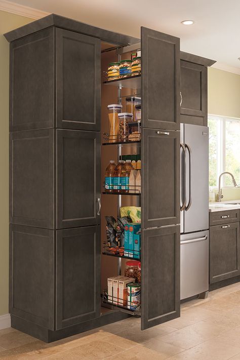 Accessible from both sides, the Tall Pantry Pullout Cabinet makes storing canned goods and kitchen essentials easier than ever. Wood Pantry Cabinet, Desain Pantry Dapur, Deep Pantry Organization, Tall Kitchen Pantry Cabinet, Antique Kitchen Cabinets, Tall Kitchen Cabinets, Tall Pantry Cabinet, Cabinet Tall, Deep Pantry