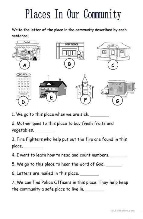 Community Worksheet, Economics For Kids, Evs Worksheet, Places In The Community, Community Helpers Worksheets, Community Places, Worksheets For Class 1, Kindergarten Social Studies, Social Studies Worksheets