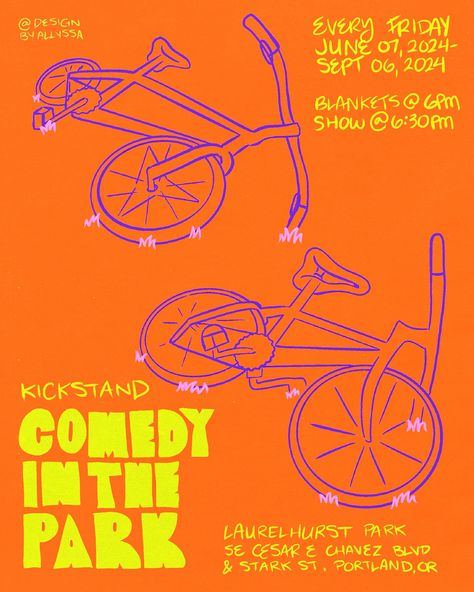 COMEDY IN THE PARK IYKYK, One of Portland’s best summer events is Comedy in the Park by @kickstandcomedy ✨ I love it so much I wanted to make a poster for it, out of a sketch I did while at one of the events 🤭 featuring all hand-drawn elements 🙂‍↕️ full process video coming soon Which color way is your favorite? - #posterdesign #posterdesigncommunity #type01 #womenoftype #designbywomen #portlandoregon #portlandevents #graphicdesign #tdkpeepshow #eyeondesign Comedy Graphic Design, Comedy Poster, Make A Poster, Play Poster, Draw Shapes, Event Banner, Sketch Comedy, Party Poster, Event Poster