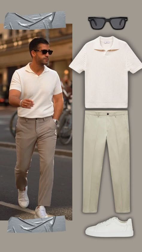 Mens Outfit Business Casual, Casual Business Outfit Men, Old Money Mens Outfits Summer, Men 2024 Fashion Trends, New Money Outfits Men, Elegantes Outfit Herren, Mens White Sneakers Outfit, Men Fashion Smart Casual, Business Casual Outfit Men