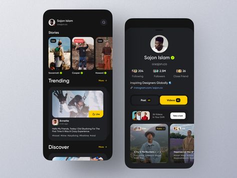 Social Media App by Sajon on Dribbble Profile App, Social App Design, App Design Layout, Photo Editor App, Android Design, Drinks Packaging Design, Mobile App Design Inspiration, App Interface Design, Android Studio