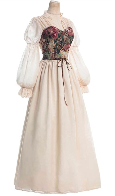 Authentic 1800s Vintage Look: It's a one-piece vintage medieval dress that has an attached corset. Skirt have satin base layer with knit mesh overlays. Puffy sleeves have elastic band at mid-arm and waist. Full Set included: 1* Medieval Peasant Dress. SIze from S to plus size 3XL, our model height 5'4 feet, weight 99.2 lb, bust 32.2inch, waist 24.4inch, hip 34.6inch, try on S, it is fit. Material: The main materail of corset style victorian dress is polyester. It is softy and comfortatle. Occasi Corset Skirt, Knit Mesh, Puffy Sleeves, Base Layer, Full Set, Elastic Band, Victorian Dress, One Piece, Elastic