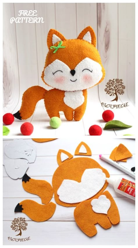 DIY Cute Felt Fox Toy Free Sewing Patterns Fabric Fish, Baby Boy Mobile, Felt Fox, Fox Toys, Felt Crafts Patterns, Scrap Fabric Crafts, Fabric Christmas Ornaments Diy, Felt Animal