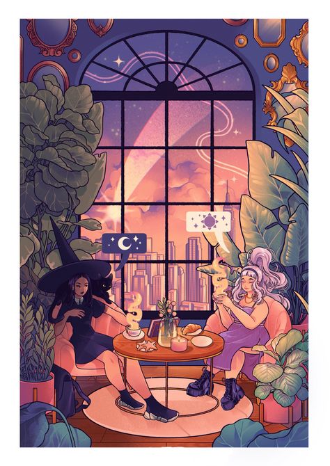 Witch Coffee Shop, Modern Witch Art, Alternative Stickers, Witch Cafe, Cute Witches, Retro Witch, Aura Aesthetic, Witch Coffee, Having Coffee