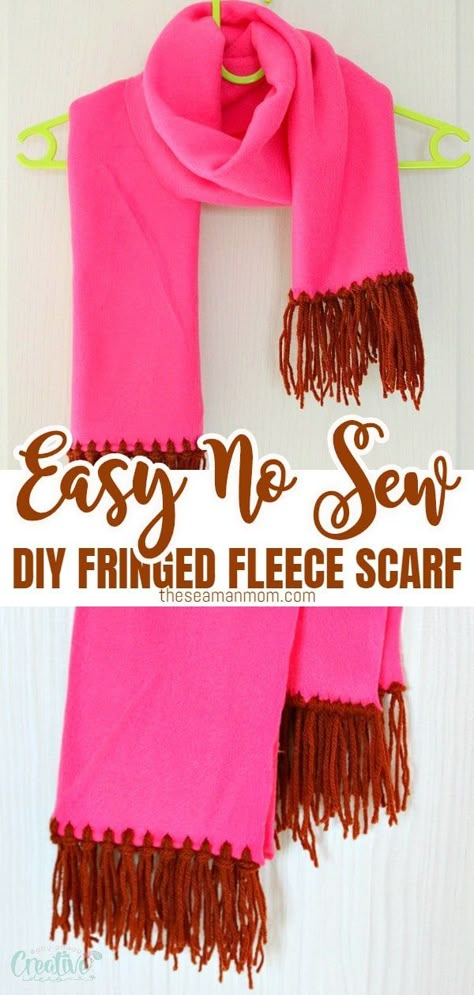 No Sew Scarf, No Sew Projects, Fleece Crafts, Fleece Projects, Trendy Fringe, Easy Handmade Gifts, Scarf Ideas, Sewing Fleece, Scarf Tutorial