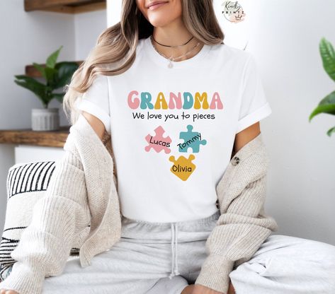 Love You To Pieces, Personalized Grandma Gifts, Nana Shirts, New Grandma, Personalized Grandma, Grandma Shirts, Gift For Grandma, Family Shirt, Baby Reveal