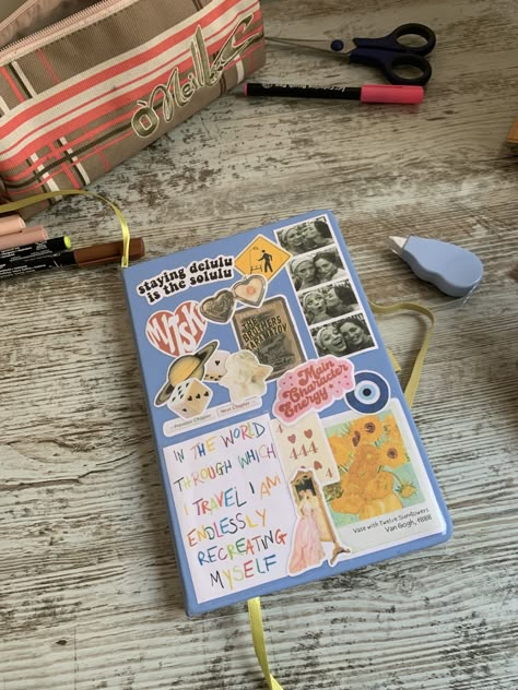 Bullet journal cover |ig:anjelikalba Cover Scrapbook Ideas, Journal Cover Ideas Aesthetic, Journal Aesthetic Cover, Journal Cover Aesthetic, Junk Journal Covers, Junk Journal Cover, Journal Cover Ideas, Bullet Journal Cover, Scrapbook Inspo