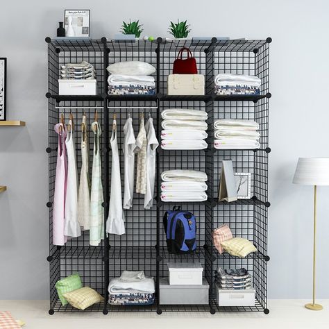 Cube Storage Bedroom, Wire Cube Storage, Cube Storage Decor, Closet Dressing Room, Metal Storage Shelves, Modular Closets, Bookcase Organization, Milk Crate, Bookshelf Storage