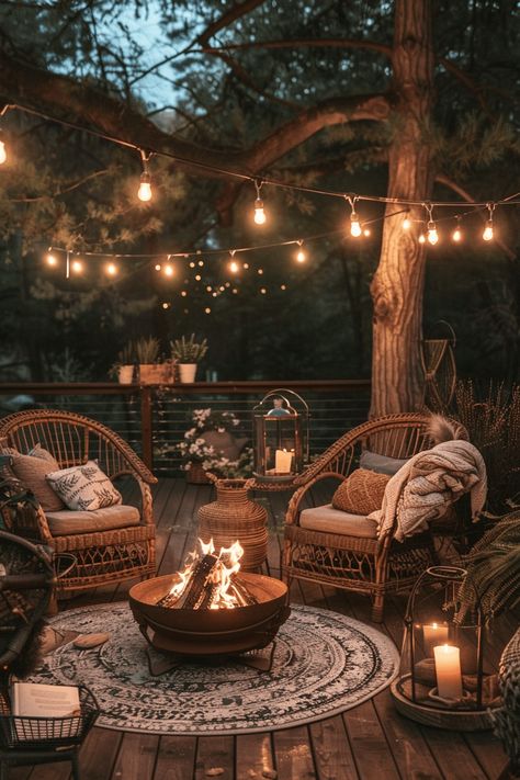 50+ Outdoor Patio Ideas to Transform Your Backyard Into a Paradise Terrace With Fire Pit, Fire Pit On A Deck Ideas, Outdoor Seating With Fire Pit, Backyard Vision Board, Cozy Backyard Garden, Cozy House Backyard, Cozy Yard Ideas, Cozy Small Backyard Ideas, Outdoor Garden Seating Ideas