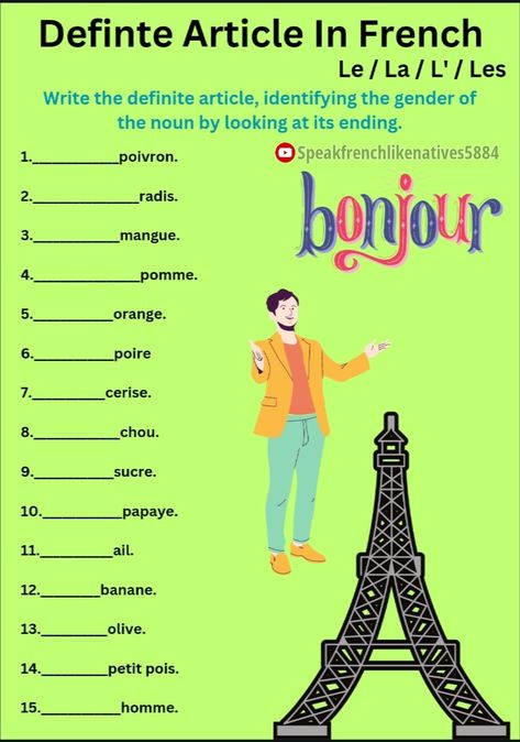 French Worksheets For Beginners, Articles In French, French Vocab, French Greetings, French Worksheets, French Class, Education, France, Quick Saves