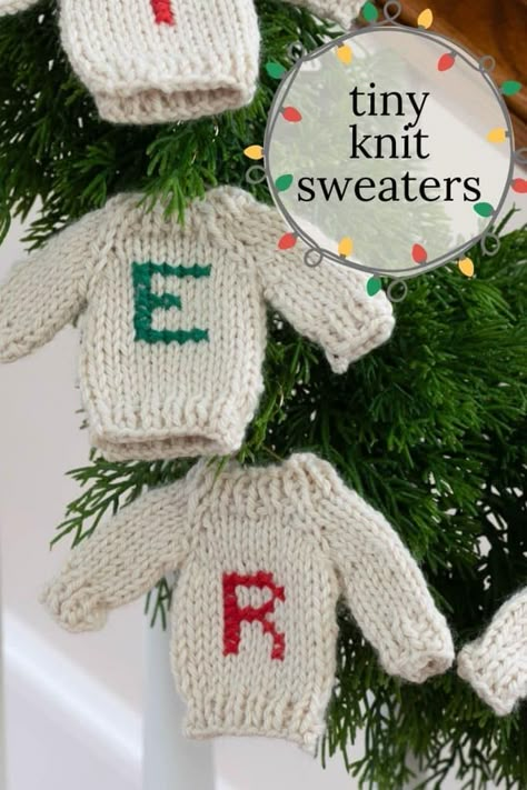 Sweater Ornament Knitting Pattern, Knit Tiny Sweater, Knit Sweater Ornaments Free Pattern, Free Knit Ornament Patterns, Knitted Xmas Tree Decorations, Knit Christmas Patterns Free, Knitting Pattern Christmas Ornament, Quick Knit Christmas Ornaments, Christmas Garland Knitting Pattern