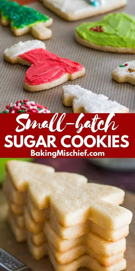 This Small Batch of Cut-out Sugar Cookies recipe makes just 8 to 12 perfect sugar cookies and is quick and easy, with no dough chilling time required! | #cookies | #sugarcookies | #ChristmasCookies | Sugar Cookie Recipe Small Batch, Small Batch Sugar Cookies, Small Batch Cookie Recipe, Small Batch Cookies, Small Batch Baking, Perfect Sugar Cookies, Sugar Cookie Recipe Easy, Easy Sugar Cookies, Cutout Sugar Cookies