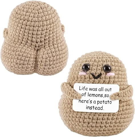 Amazon.com: A AIFAMY Positive Funny Potato Crochet Positive Big Butt Potato with Positivity Affirmation Card for Hilarious Encouragement Gag Gifts : Office Products Positivity Potato, Crochet Positive Potato Pattern Free, Positive Potato Crochet Pattern, Crochet Potato Pattern Free, Funny Things To Crochet, Potato Crochet Pattern, Positive Potato Crochet, Crochet Positive Potato, Crochet Potato