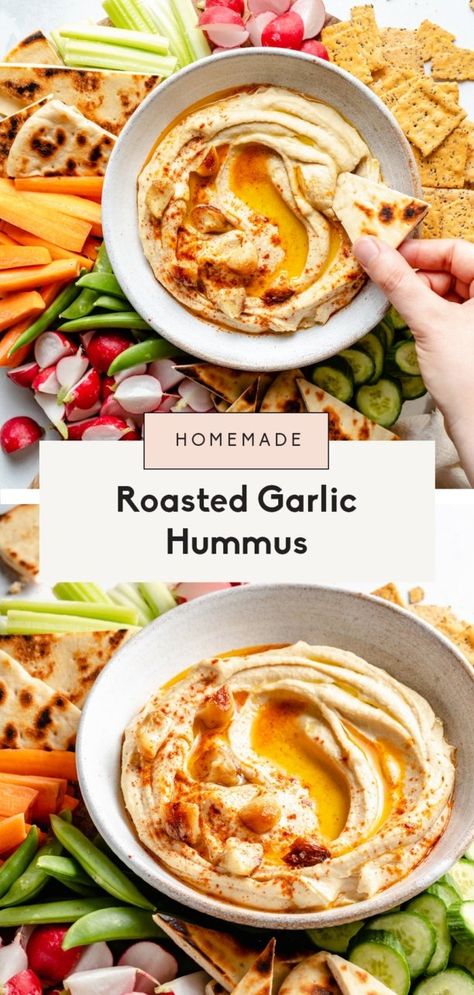 Chartreuse Board, Chicken Schwarma, Roasted Garlic Hummus Recipe, Garlic Hummus Recipe, Best Hummus Recipe, Dip For Veggies, Hummus Recipe Homemade, Roasted Garlic Hummus, Garlic Hummus