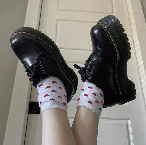 1461 platform dr martens brandy melville heart socks aesthetic Low Platform Shoes, Brandy Heart Socks Outfit, Dr. Martens Shoes, Dr Martens Socks, Cute Dr Martens, Platform Doc Martens Aesthetic, 8053 Dr Martens, Doc Marten Aesthetics, 1461 Doc Martens