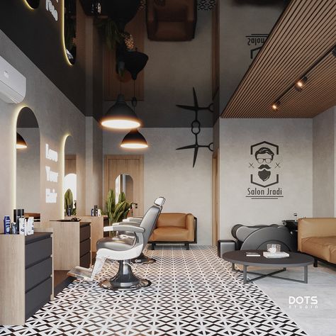 Barbershop design :: Behance Barber Shop Small Space, Barbershop Design Interior Modern, Cool Barbershop Design, Male Salon Design, Barber Shop Decor Ideas Interior Design, Men Salon Design, Vintage Barbershop Design, Minimalist Barbershop Interior, Mens Salon Interior Design